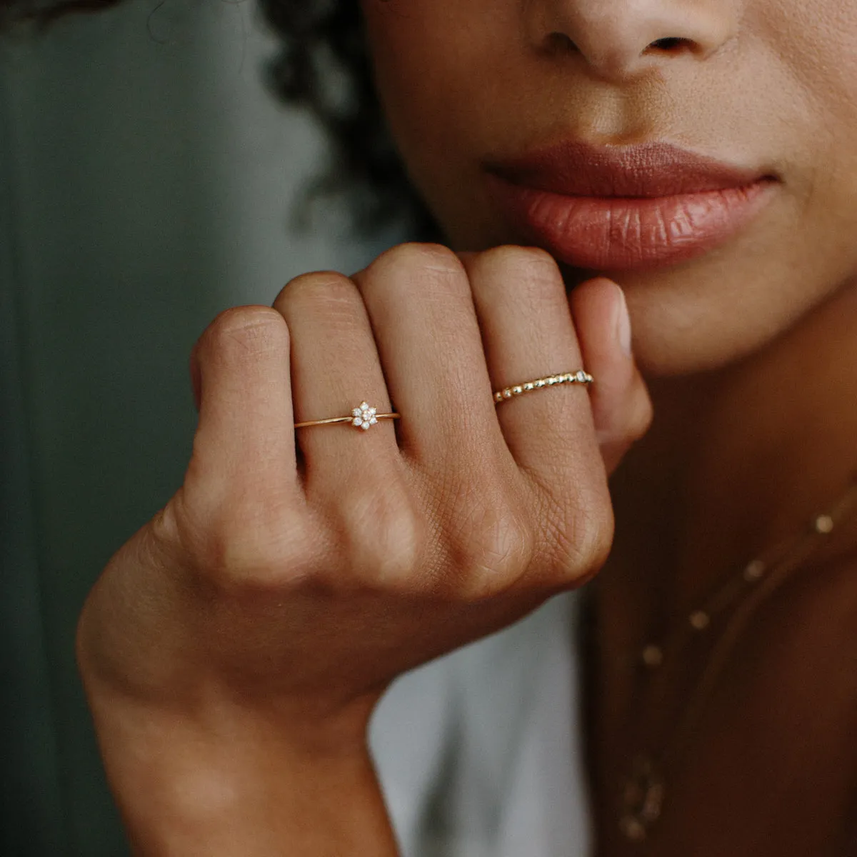 14k Prong Diamond Flower Ring