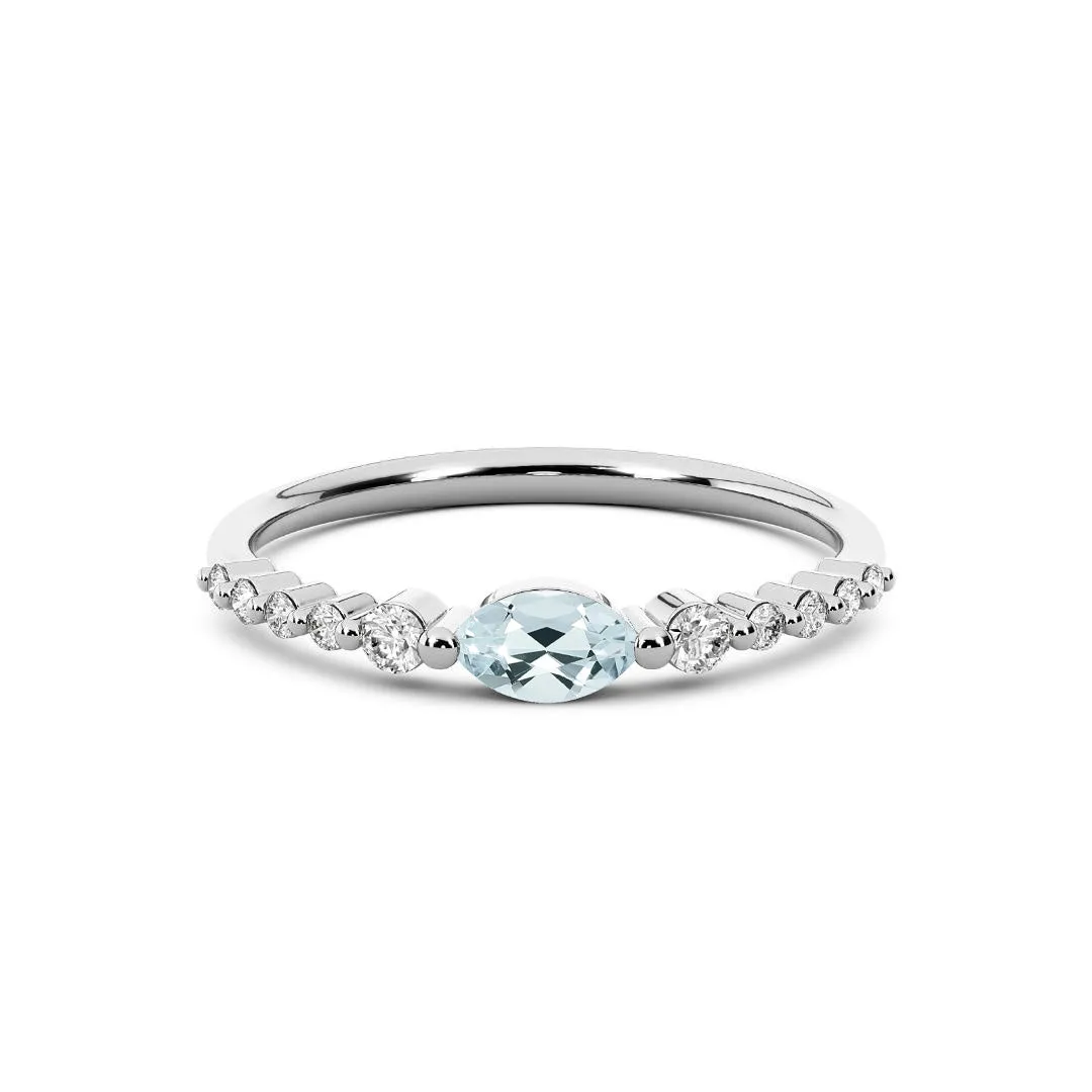 14k White Gold 0.30ct ttw Diamond & Aquamarine Marquise Stackable Ring