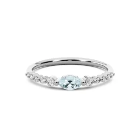 14k White Gold 0.30ct ttw Diamond & Aquamarine Marquise Stackable Ring