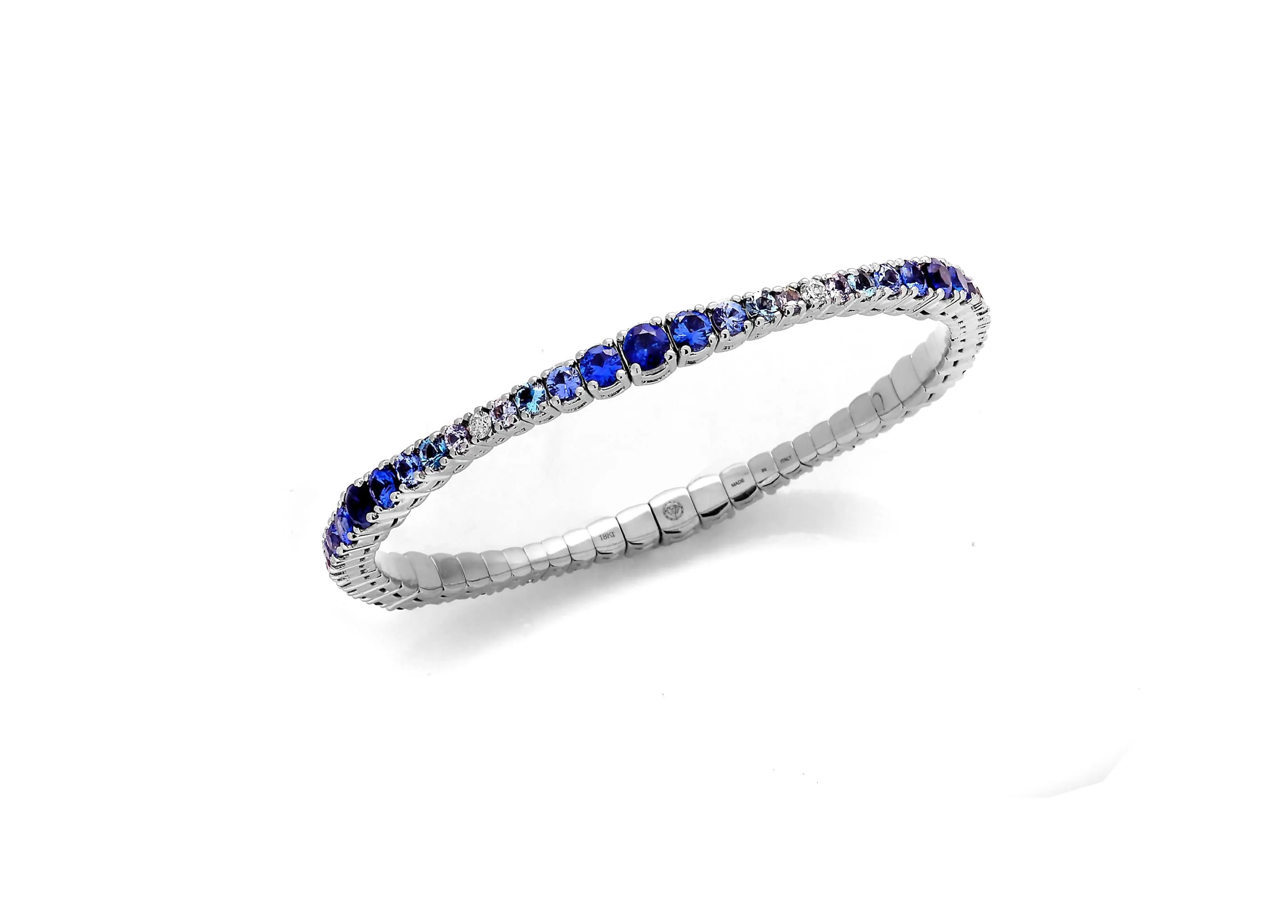 18K Gold Stretch & Stack Blue Sapphire and Diamond Ombre Tennis Bracelet