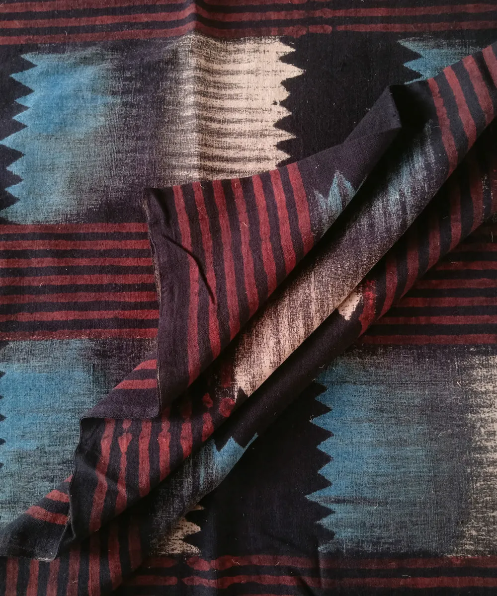 2.5m black blue red cotton handspun handwoven ajrakh kurta material