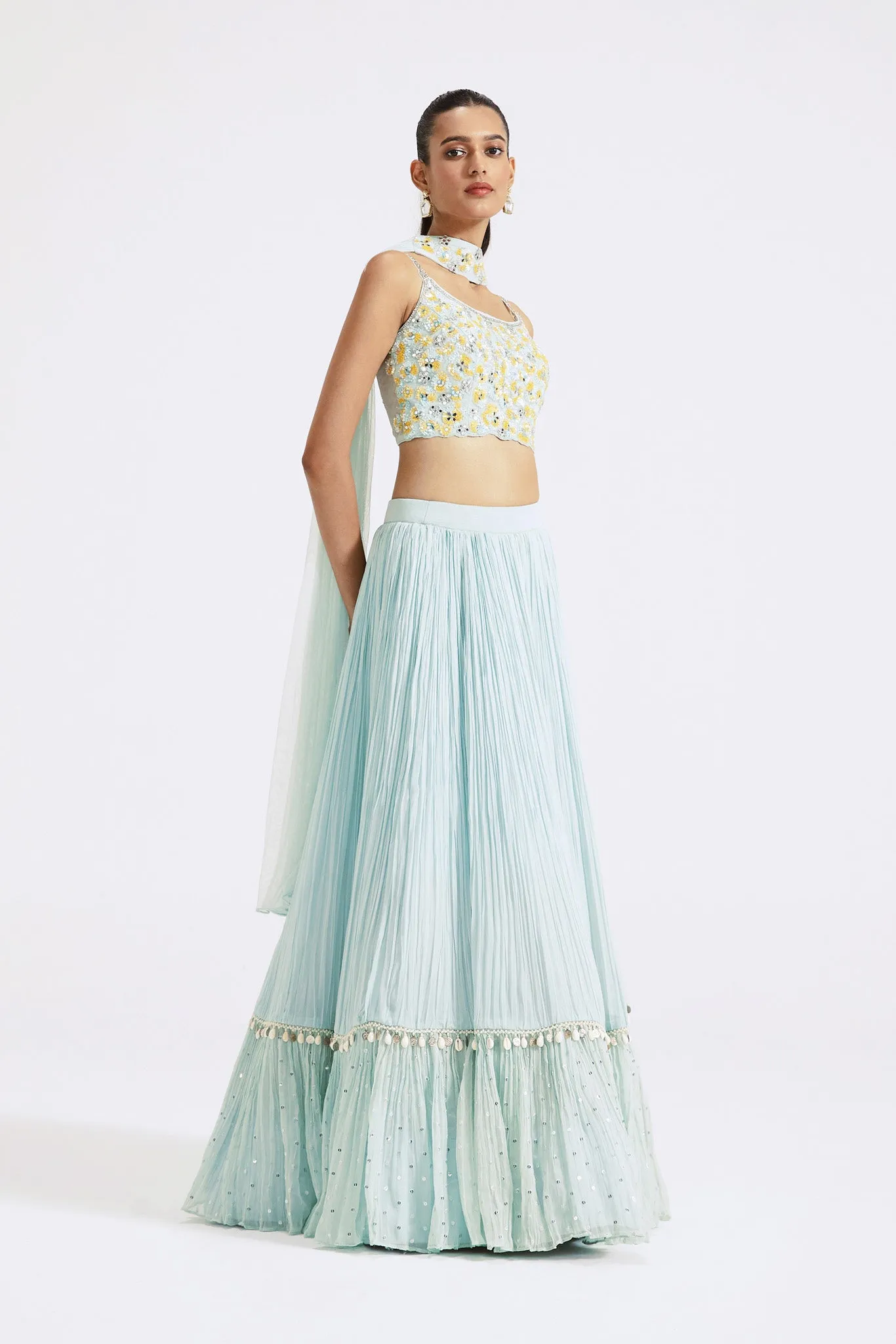 30Z377A-RO Powder Blue Embellished Georgette Lehenga with Dupatta