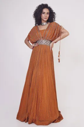 50Z922-RO Orange Sequin Work Georgette Gown