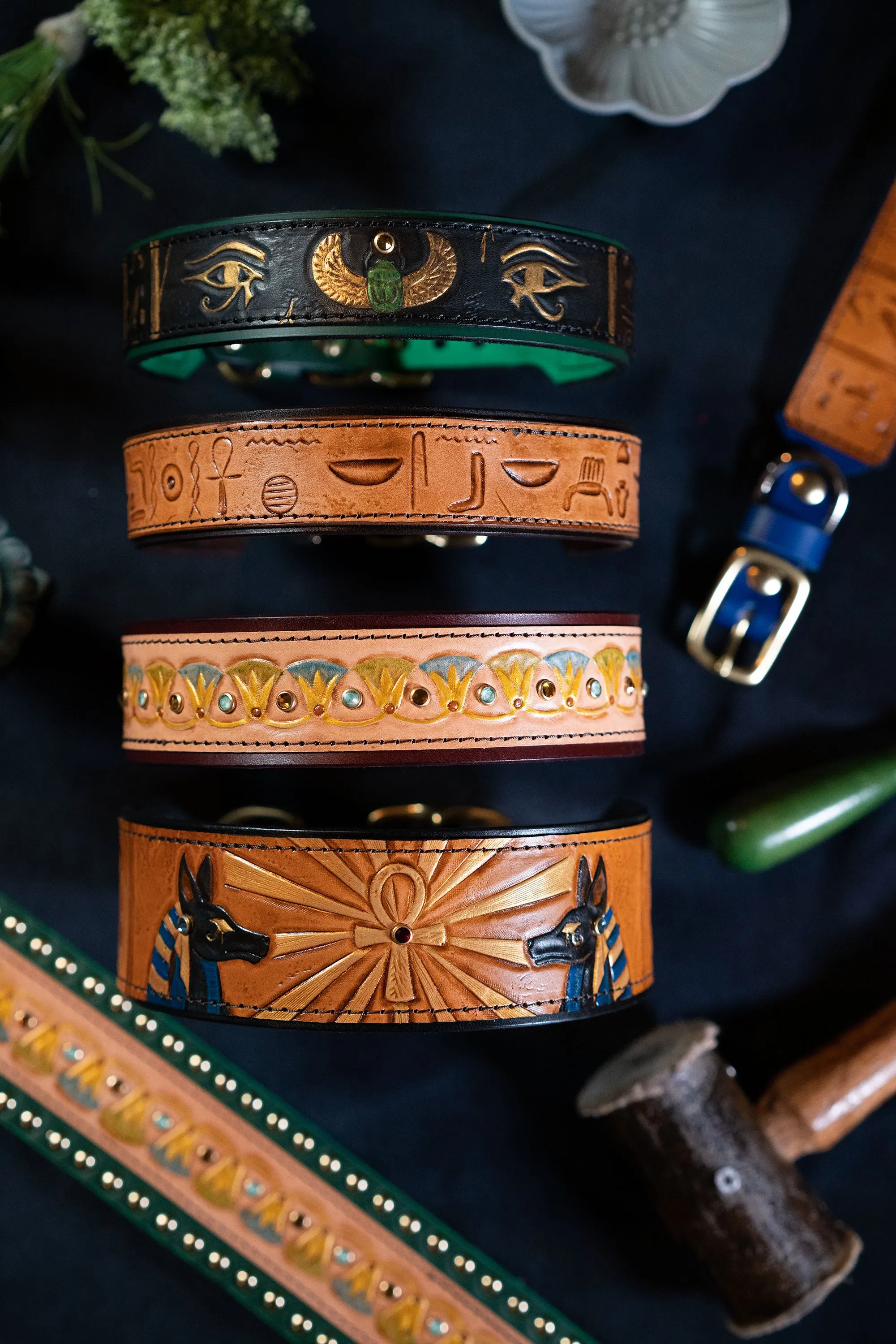 Ancient Egyptian Eye of Ra and Horus Dog Collar