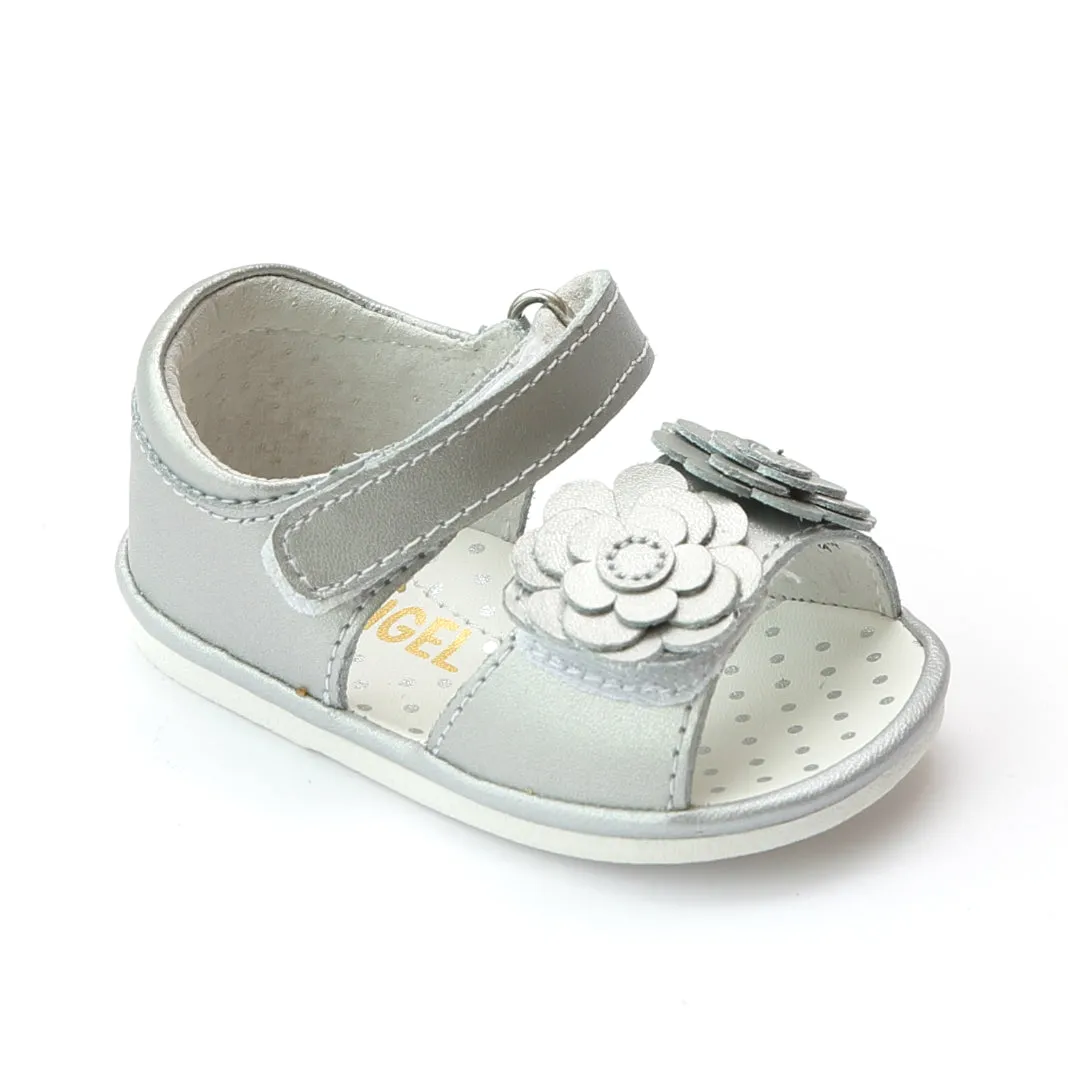 Angel Baby Girls Twin Flower Leather Sandal