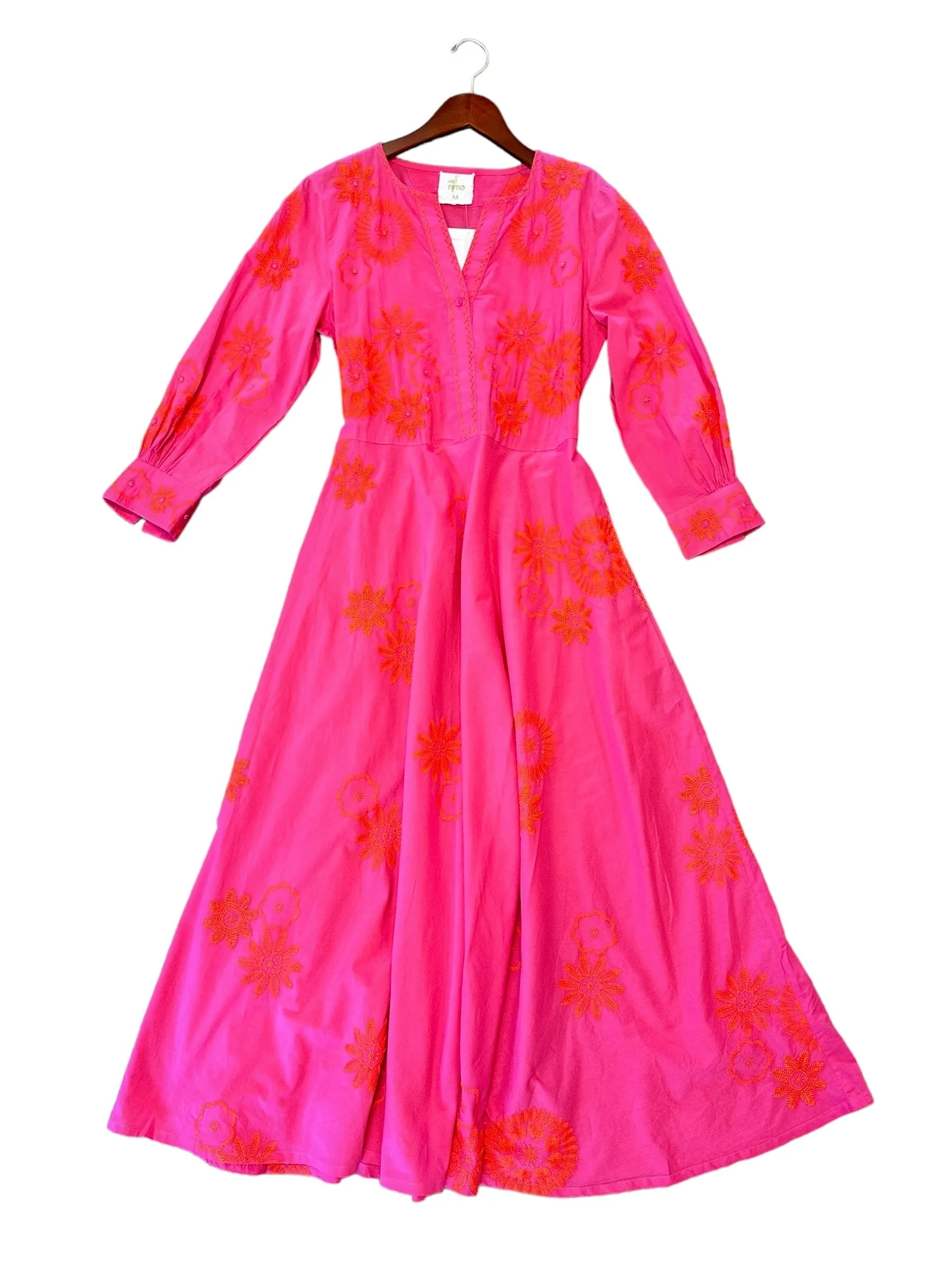 Azurite Embroidered Flower Dress in pink/orange by Nimo