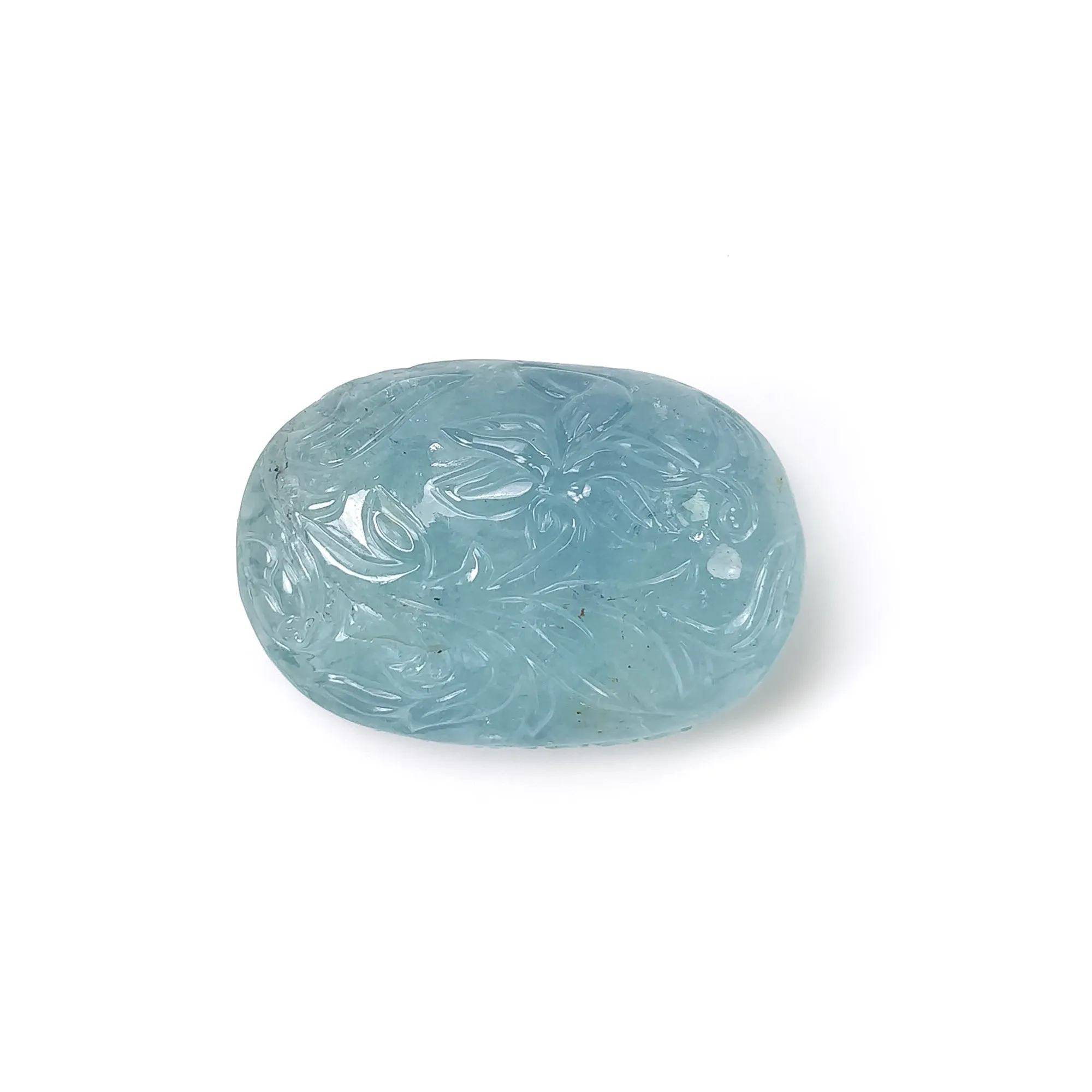 BLUE AQUAMARINE Gemstone Carving  : 95.60cts Natural Untreated Aqua Both Side Hand Carved Oval Shape 36*24.5mm