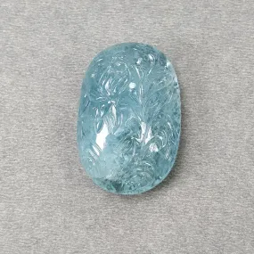 BLUE AQUAMARINE Gemstone Carving  : 95.60cts Natural Untreated Aqua Both Side Hand Carved Oval Shape 36*24.5mm