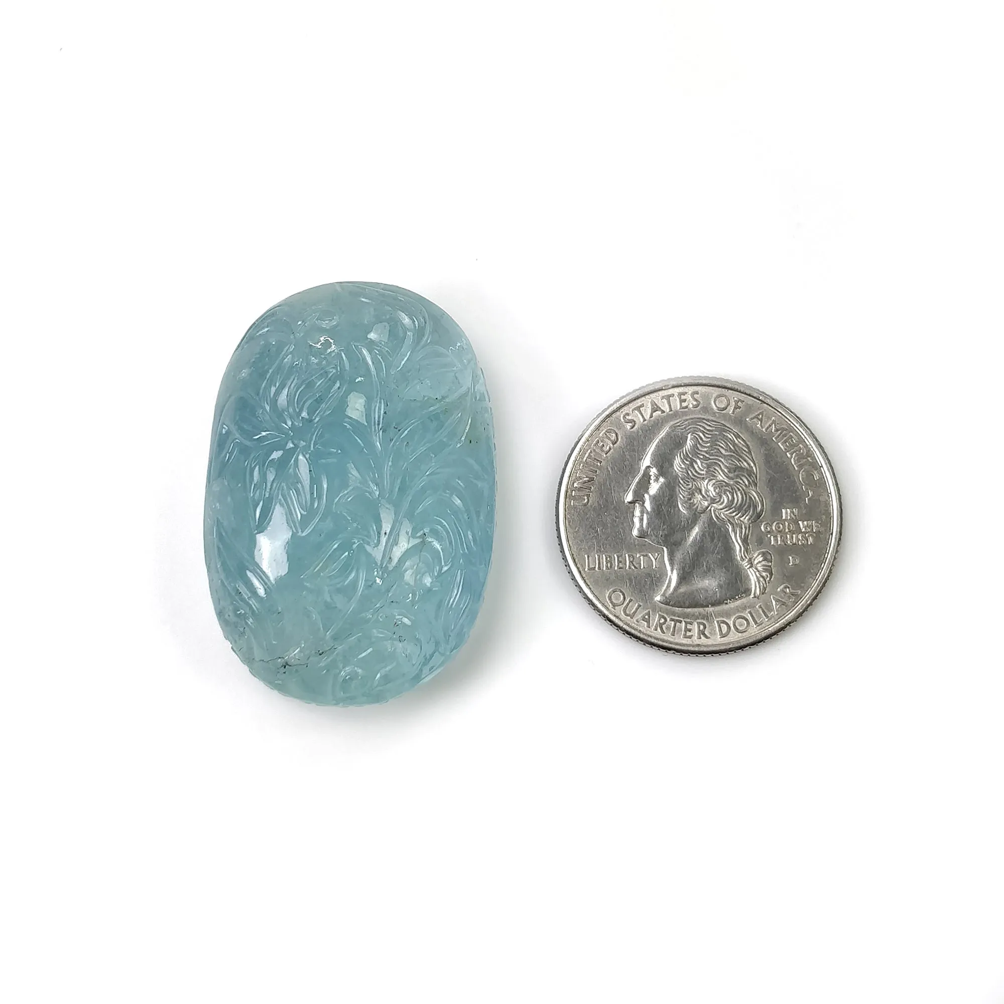 BLUE AQUAMARINE Gemstone Carving  : 95.60cts Natural Untreated Aqua Both Side Hand Carved Oval Shape 36*24.5mm