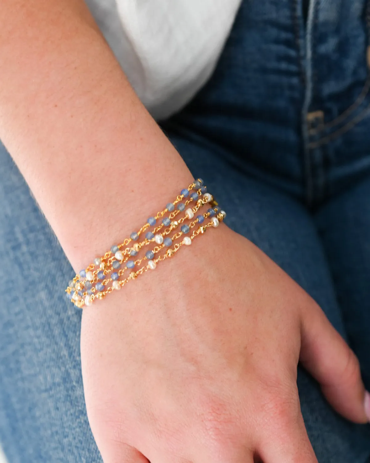 Blue Chalcedony Beaded Bracelet