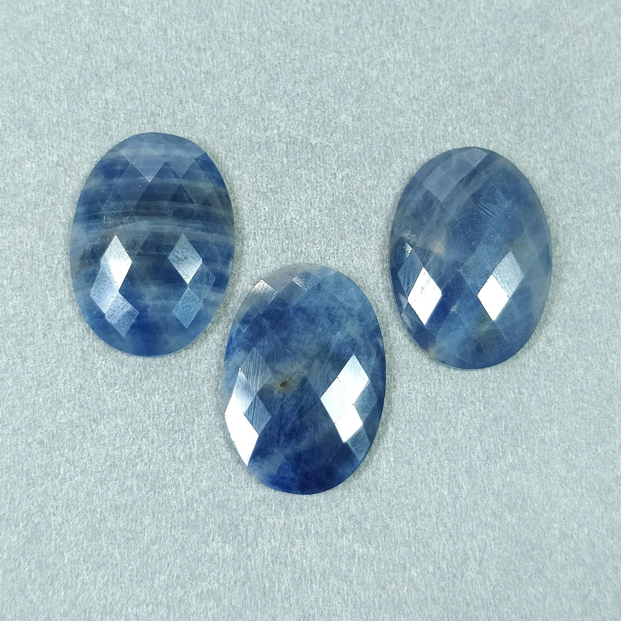 BLUE SAPPHIRE Gemstone Rose Cut : 69.10cts Natural Untreated Unheated Sapphire Oval Shape 19*16mm 3pcs (With Video)