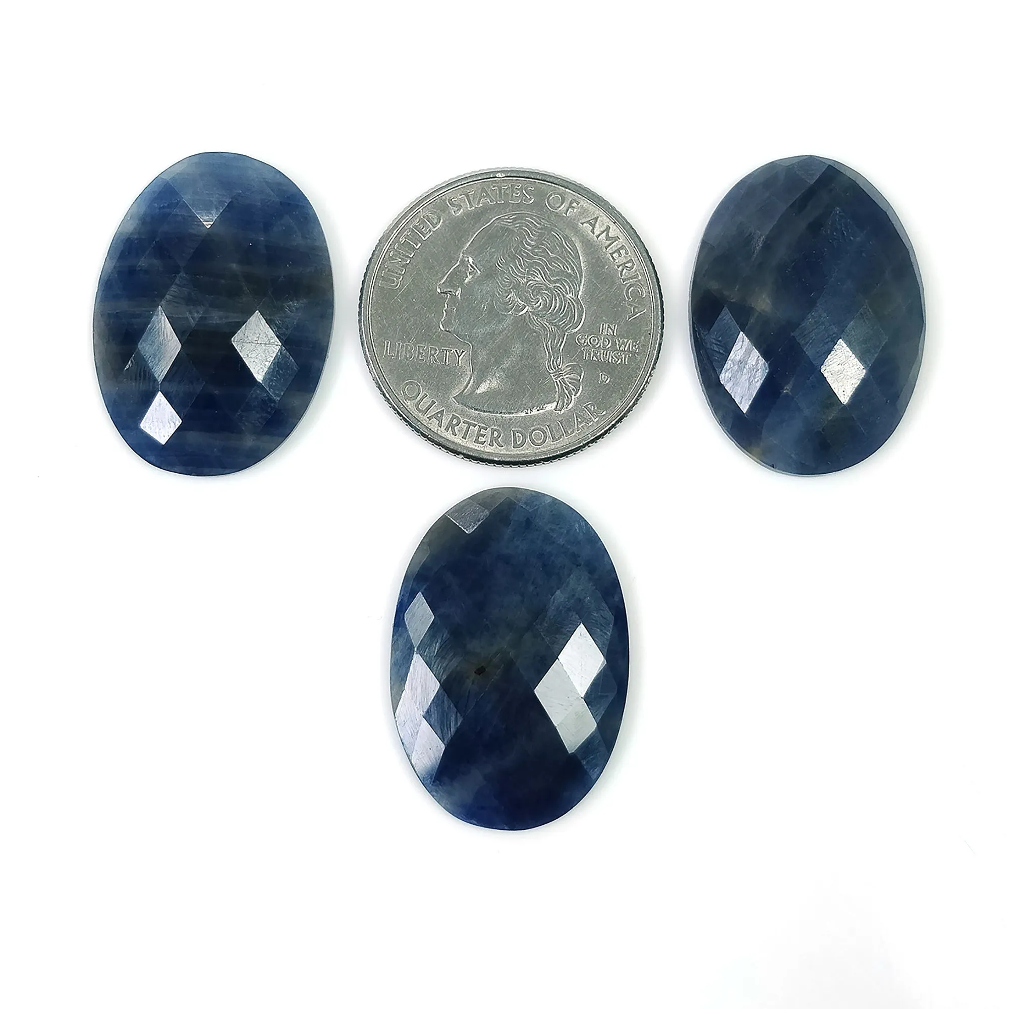 BLUE SAPPHIRE Gemstone Rose Cut : 69.10cts Natural Untreated Unheated Sapphire Oval Shape 19*16mm 3pcs (With Video)