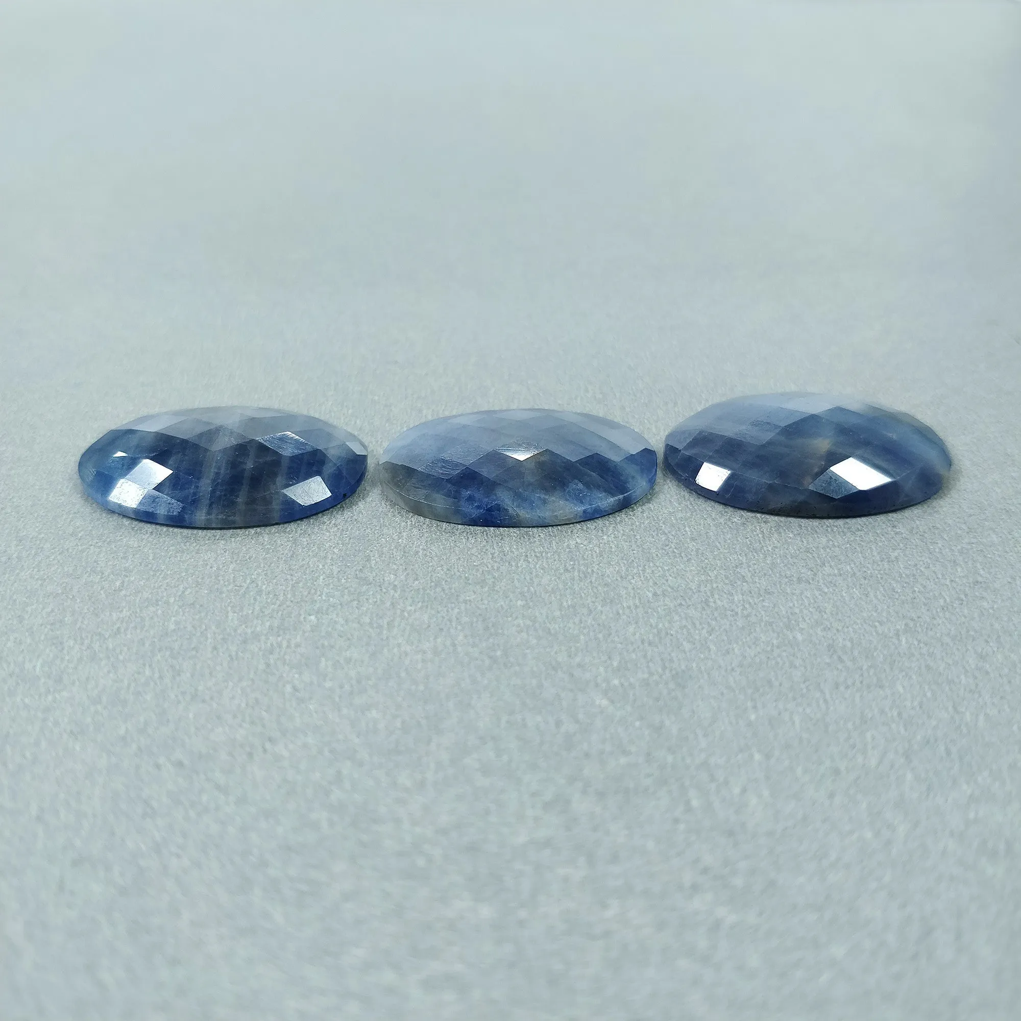 BLUE SAPPHIRE Gemstone Rose Cut : 69.10cts Natural Untreated Unheated Sapphire Oval Shape 19*16mm 3pcs (With Video)