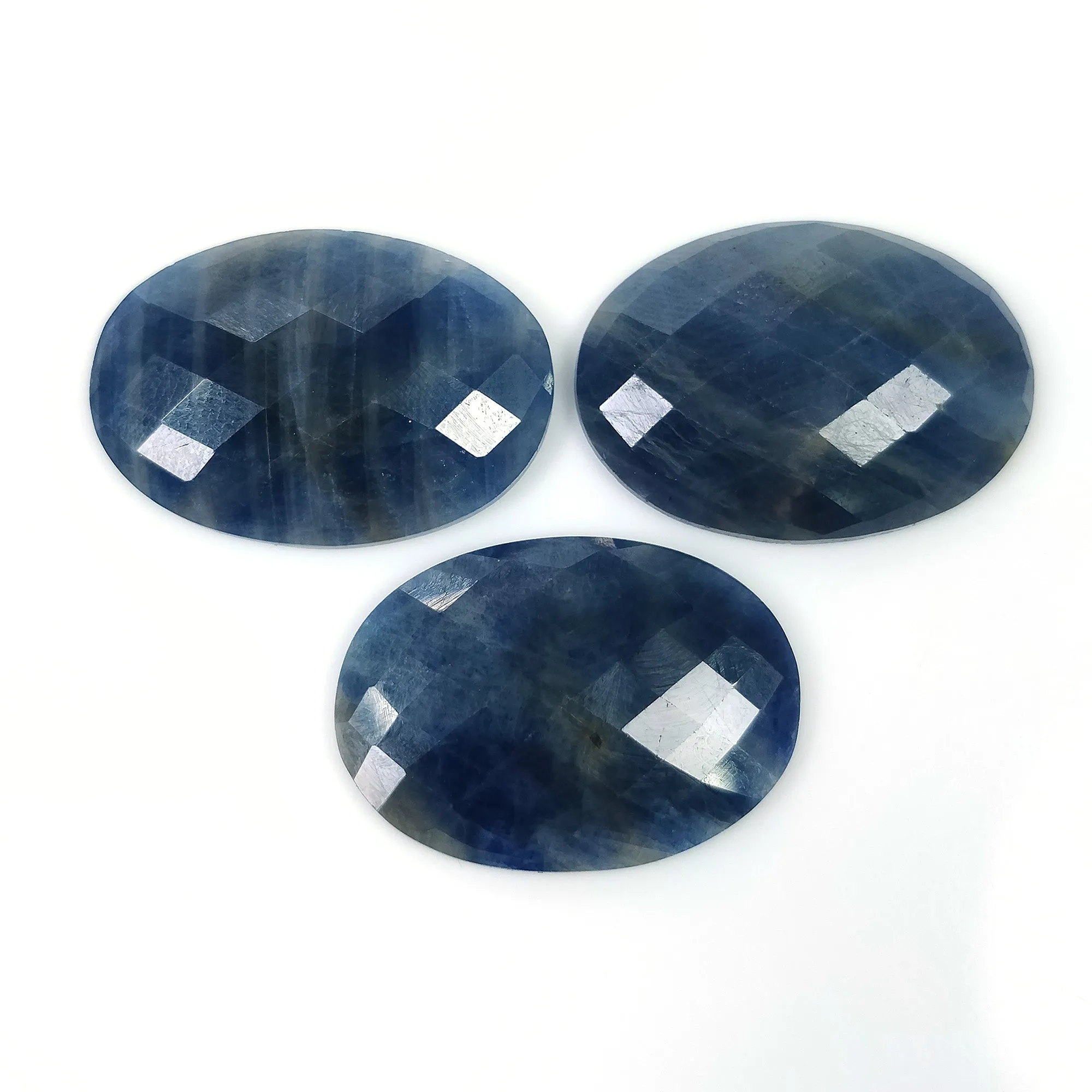 BLUE SAPPHIRE Gemstone Rose Cut : 69.10cts Natural Untreated Unheated Sapphire Oval Shape 19*16mm 3pcs (With Video)