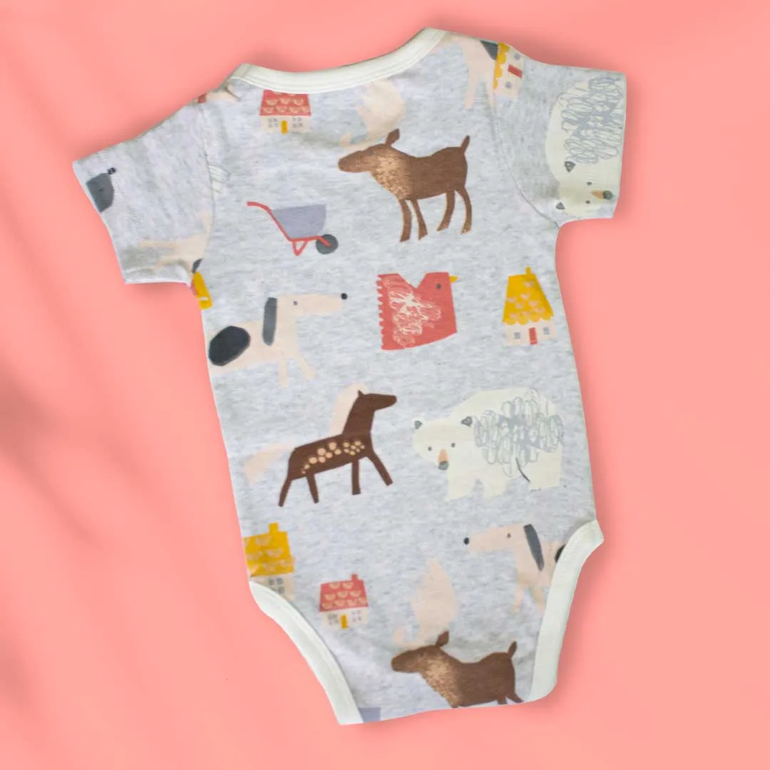 Body Suit/Onesie - Grey Cartoon Animals -100% Premium Cotton