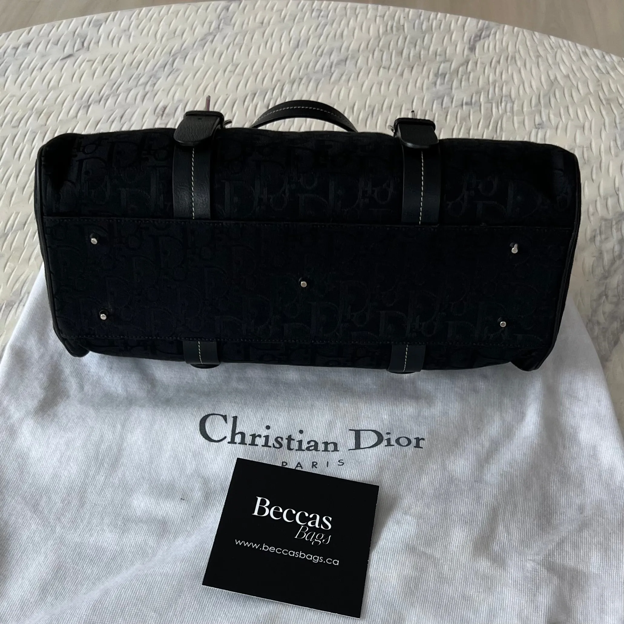 Christian Dior Black Flower Embroidered Trotter Bag