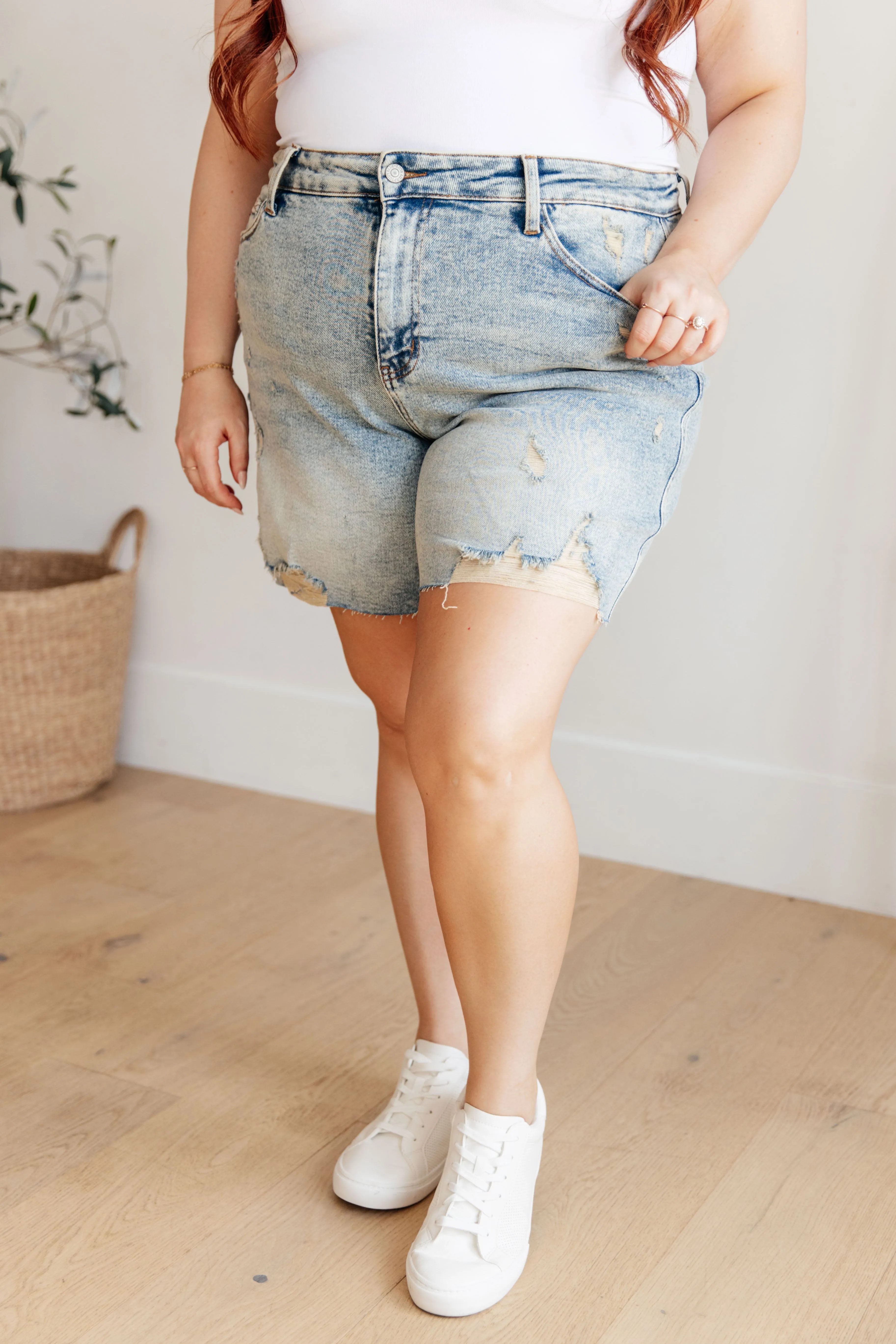 Cindy High Rise Mineral Wash Distressed Boyfriend Shorts