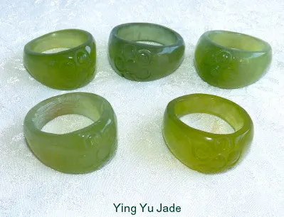 Classic Chinese Jade Flower Ring Size 8