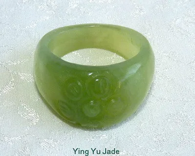 Classic Chinese Jade Flower Ring Size 8