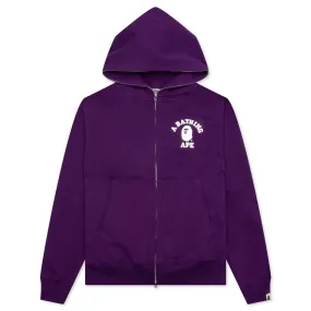 College Relaxed Fit Full Zip Hoodie - Purple