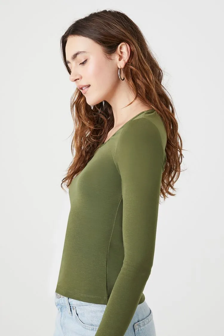 Cotton-Blend Scoop-Neck Top