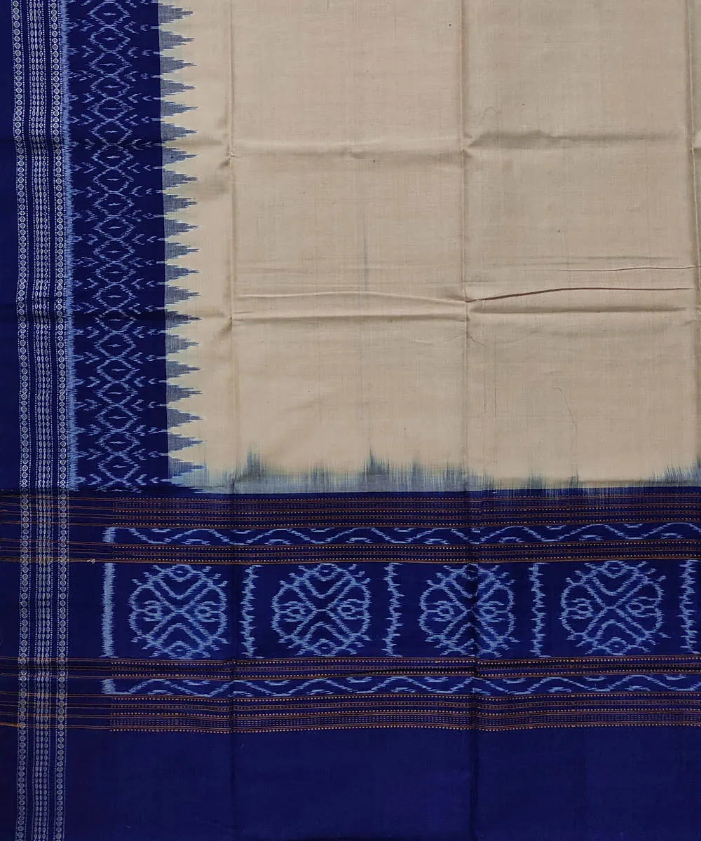 Cream blue handwoven cotton sambalpuri dupatta