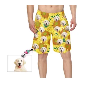 Custom Face Sunflower Men's Swim Trunk