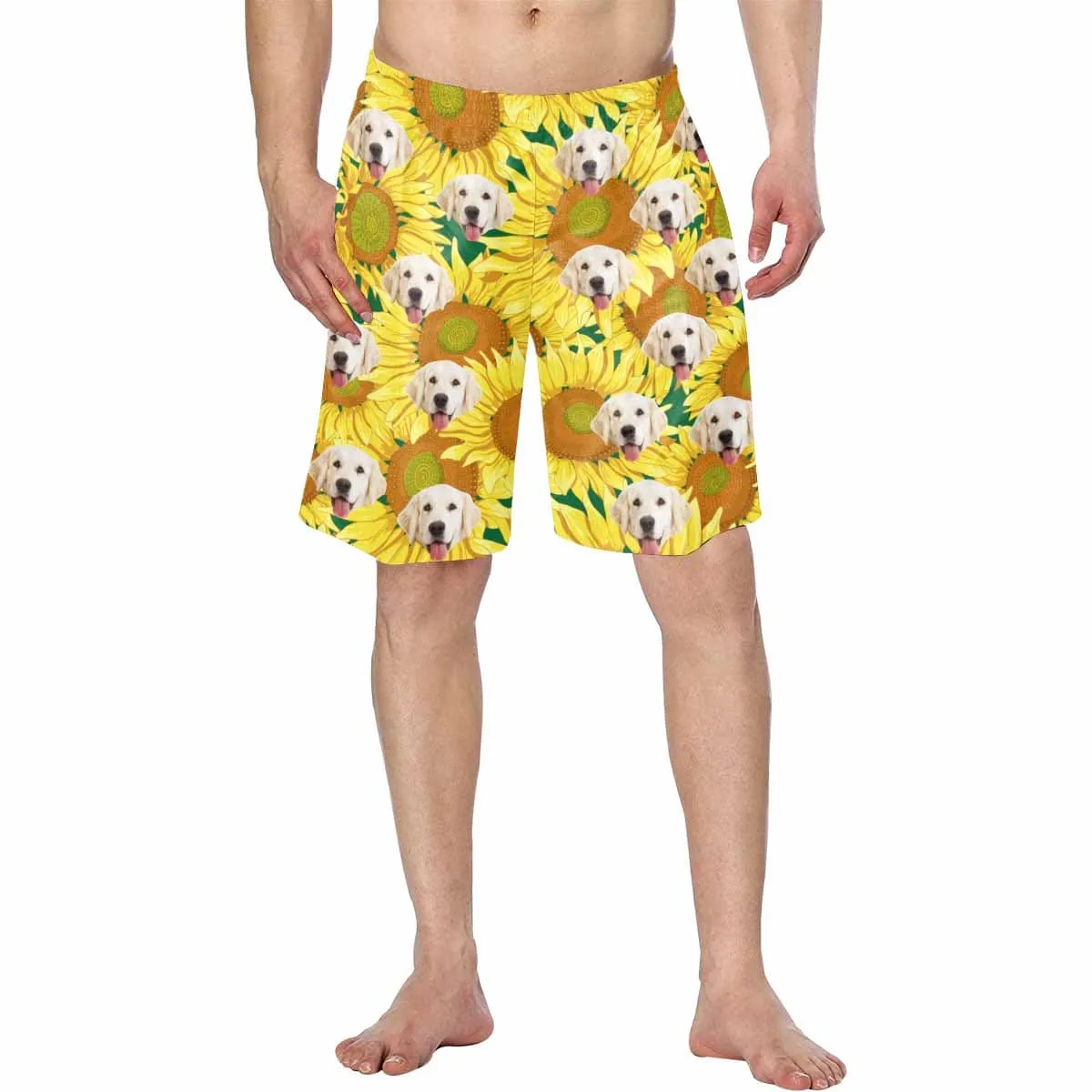 Custom Face Sunflower Men's Swim Trunk