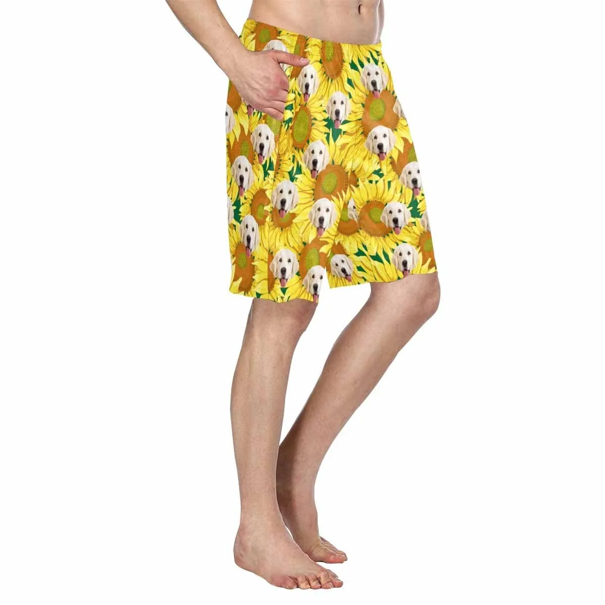 Custom Face Sunflower Men's Swim Trunk