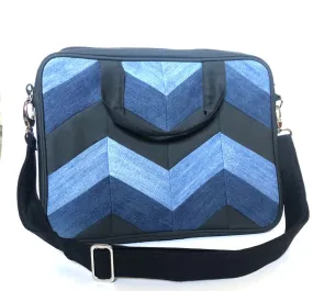 Denim Laptop Bag - Chevron Patchwork