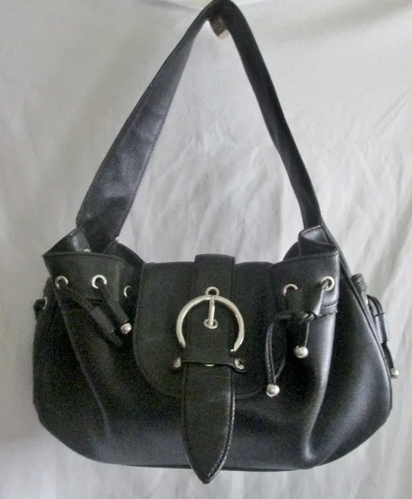 DESMO ITALY Leather FRONT FLAP Handbag Hobo Shoulder Bag Satchel BLACK