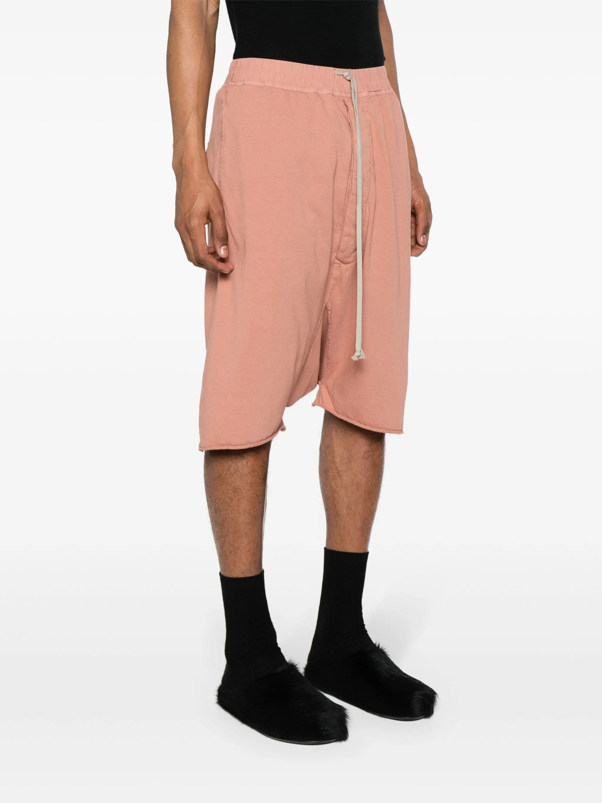 DROP-CROTCH COTTON TRACK SHORTS