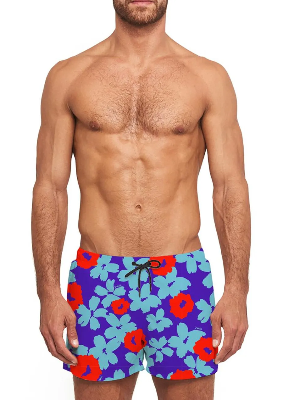 Flower Box Classic Swim Short (Blue & Red)