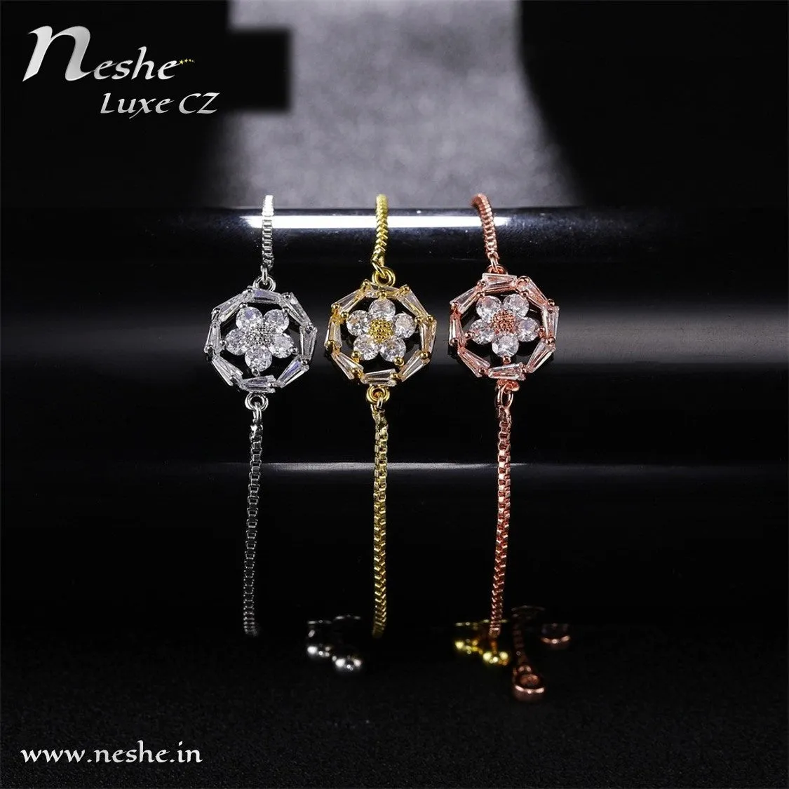 Flower CZ Charm  Bracelets Adjustable -2 Colors