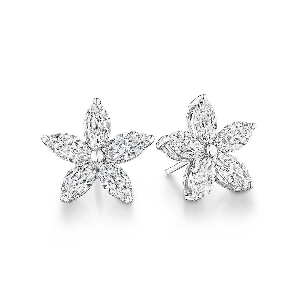 Flower Marquise Diamond Stud Earrings - SE009