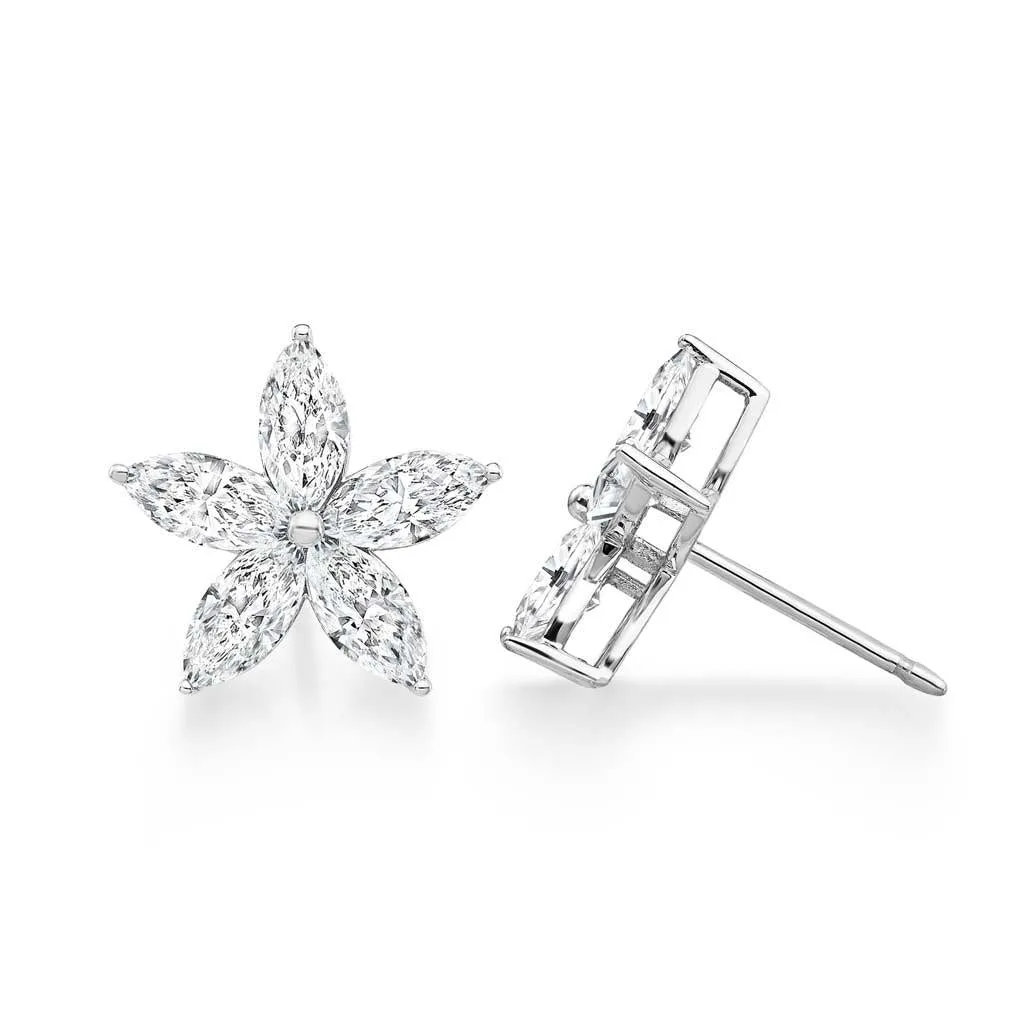 Flower Marquise Diamond Stud Earrings - SE009