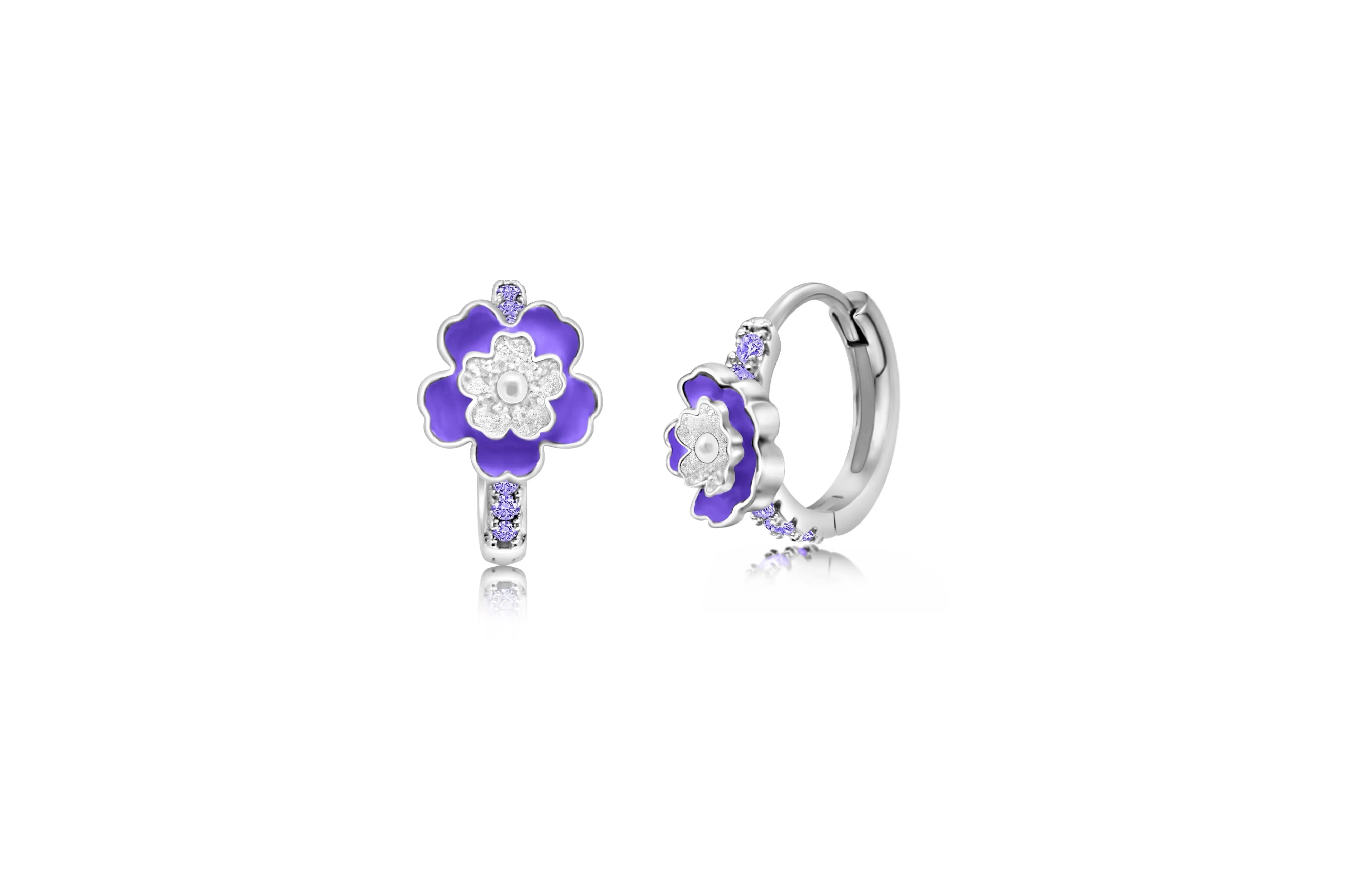 Flower Purple Crystal Palladium Plating Girls Leverback Earring