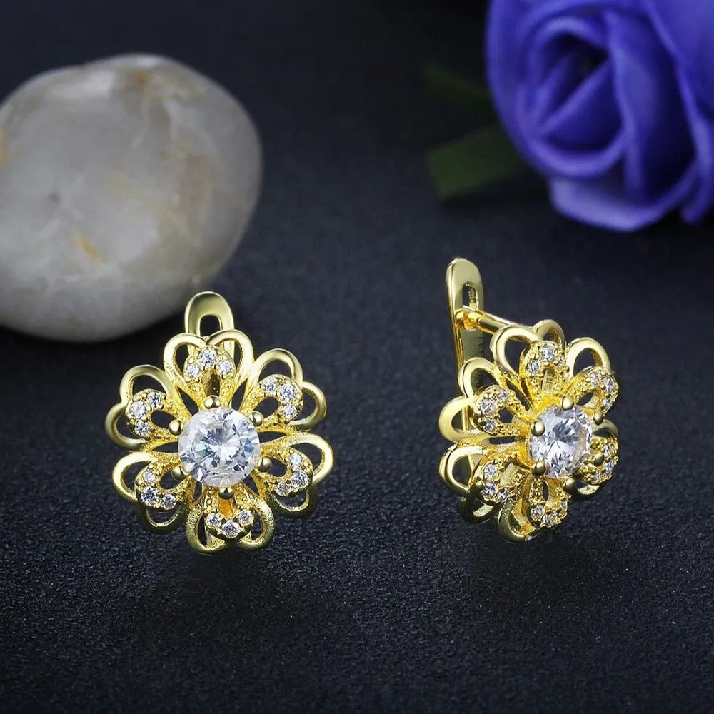 Flower Zirconia Luxury Hoop Earrings for Women