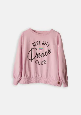 Girls Dance Printed Cotton Pink Sweatshirt