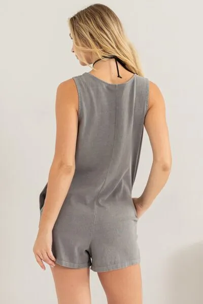 Gray V-Neck Wide Strap Romper