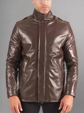 Heavy-duty Brown Leather Bomber Jacket