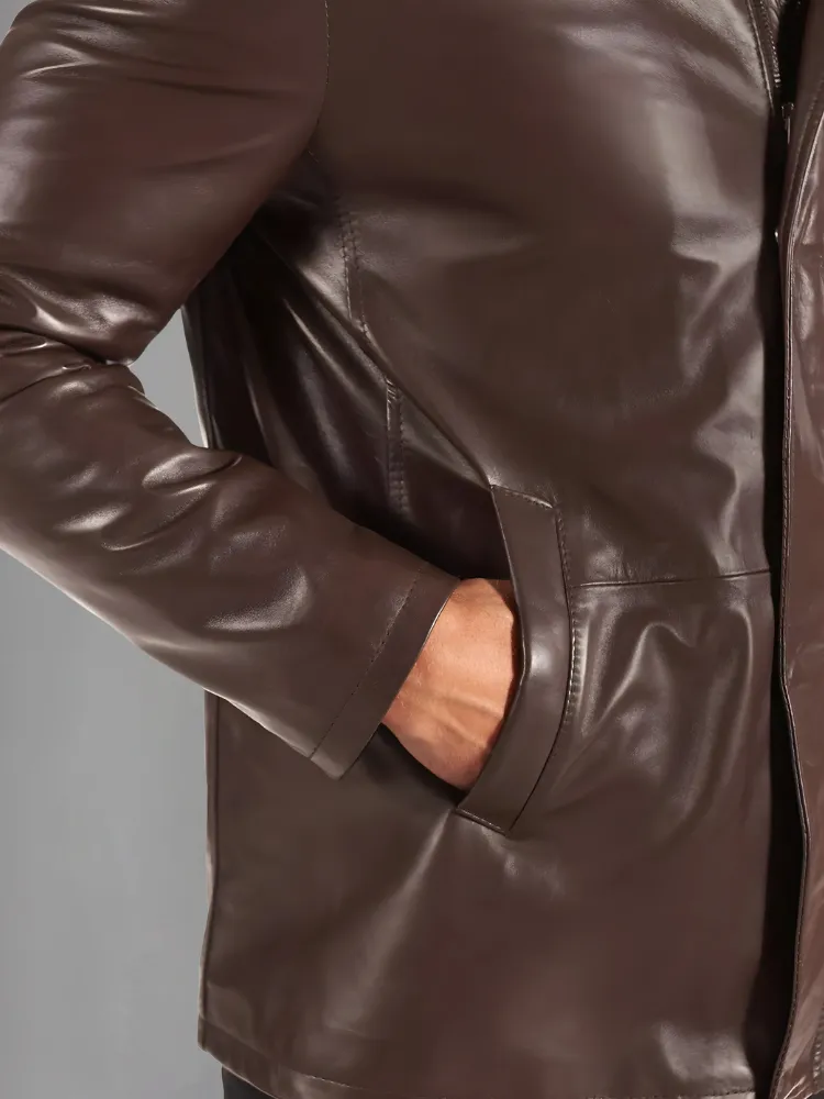 Heavy-duty Brown Leather Bomber Jacket