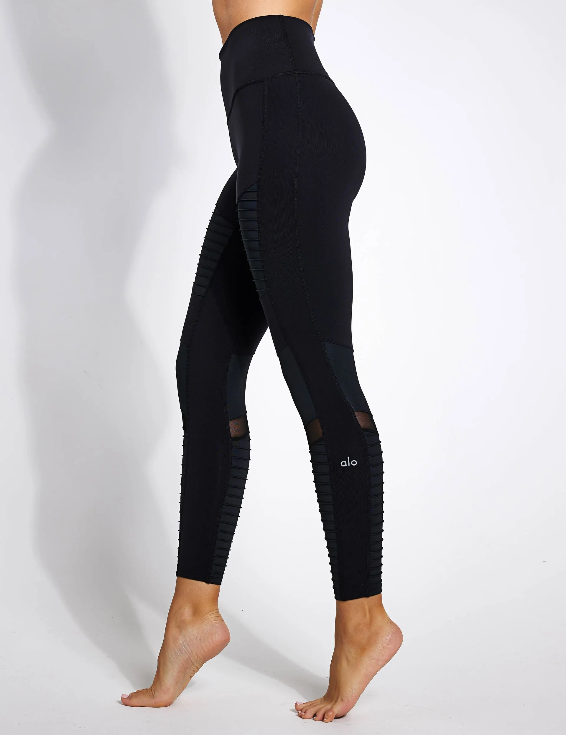 High Waisted Moto Legging - Black/Glossy