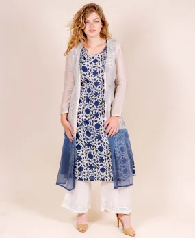 Indo Western Ombre Chanderi Jacket Sleeveless Kurta