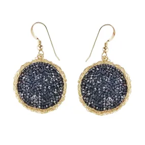 Israeli Smadar Sarid Golden Shimmering Black Crystals Earrings