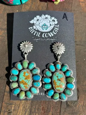 Kingman Turquoise Cluster Flower Earrings A