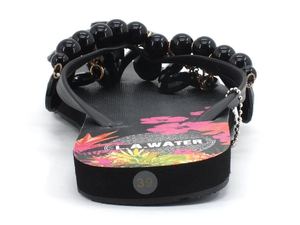 L.A. WATER Flower Infradito Black Multi 02124B