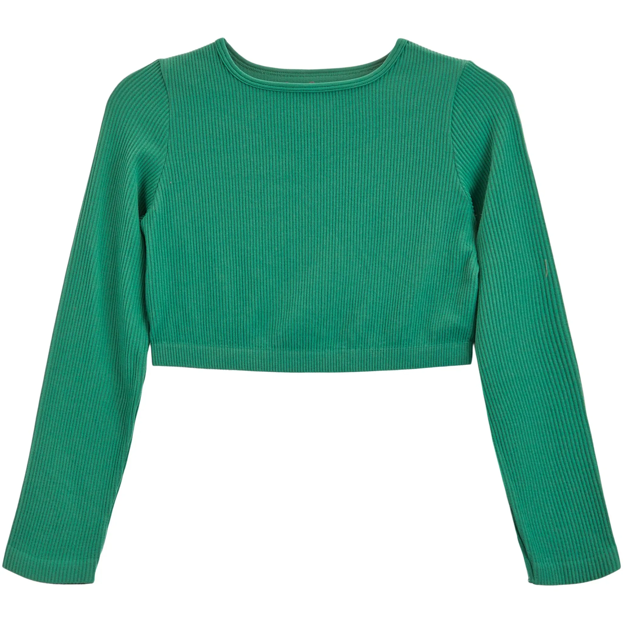 Long Sleeve High Neck Rib Crop Top