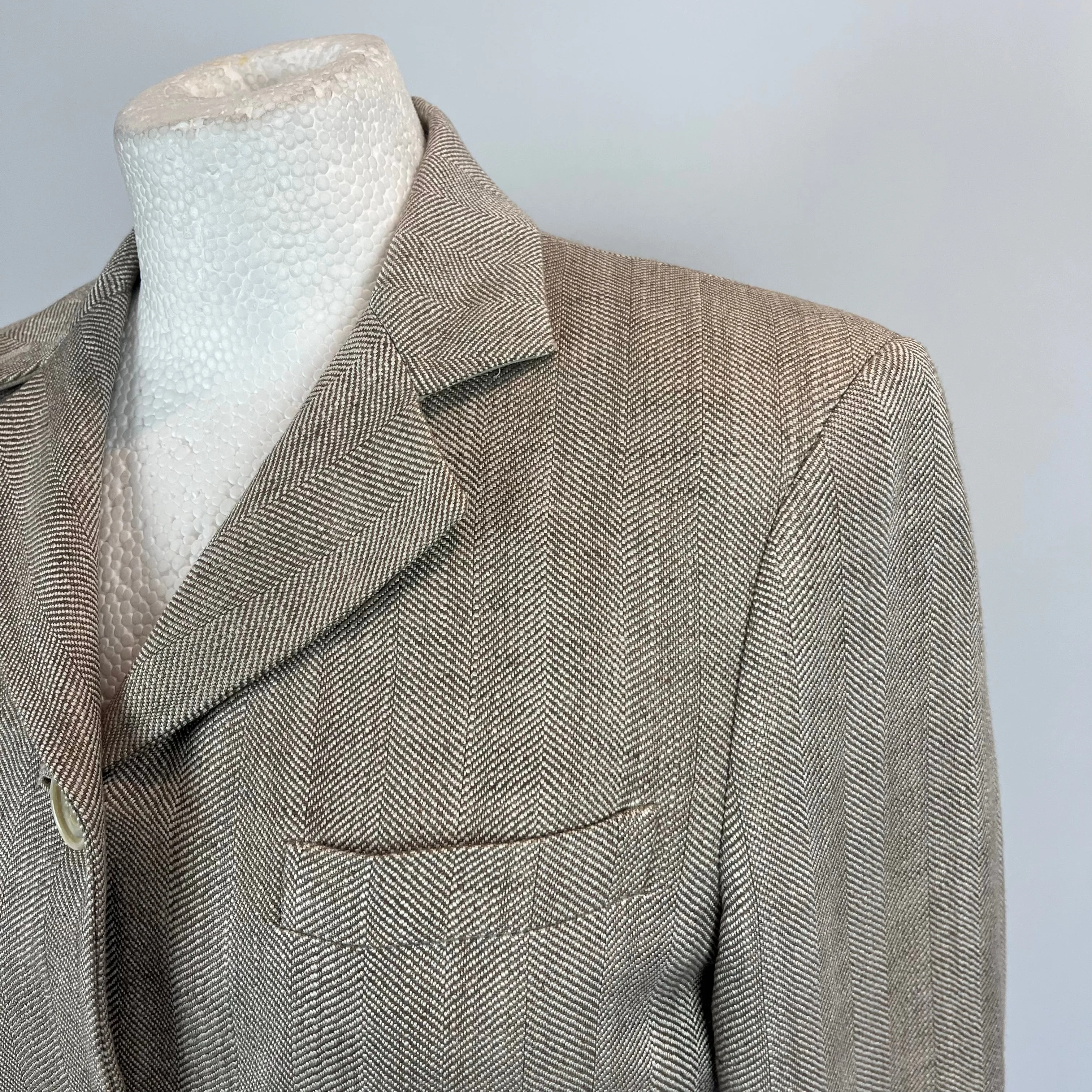 Loro Piana Camel Herringbone Linen & Silk Jacket S