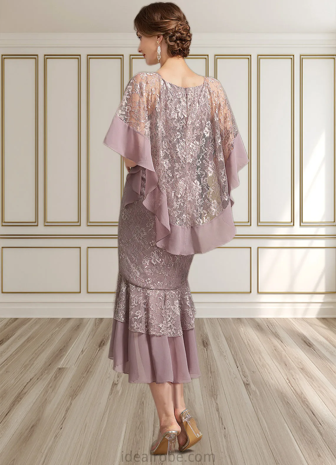 Lucia Trumpet/Mermaid Scoop Neck Asymmetrical Chiffon Lace Mother of the Bride Dress STK126P0014945